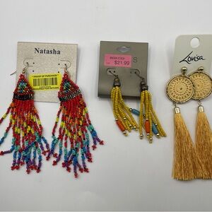 Trio Of Beaded Tassel Multicolor Earrings- Pierced Ears- MSRP $50 G8